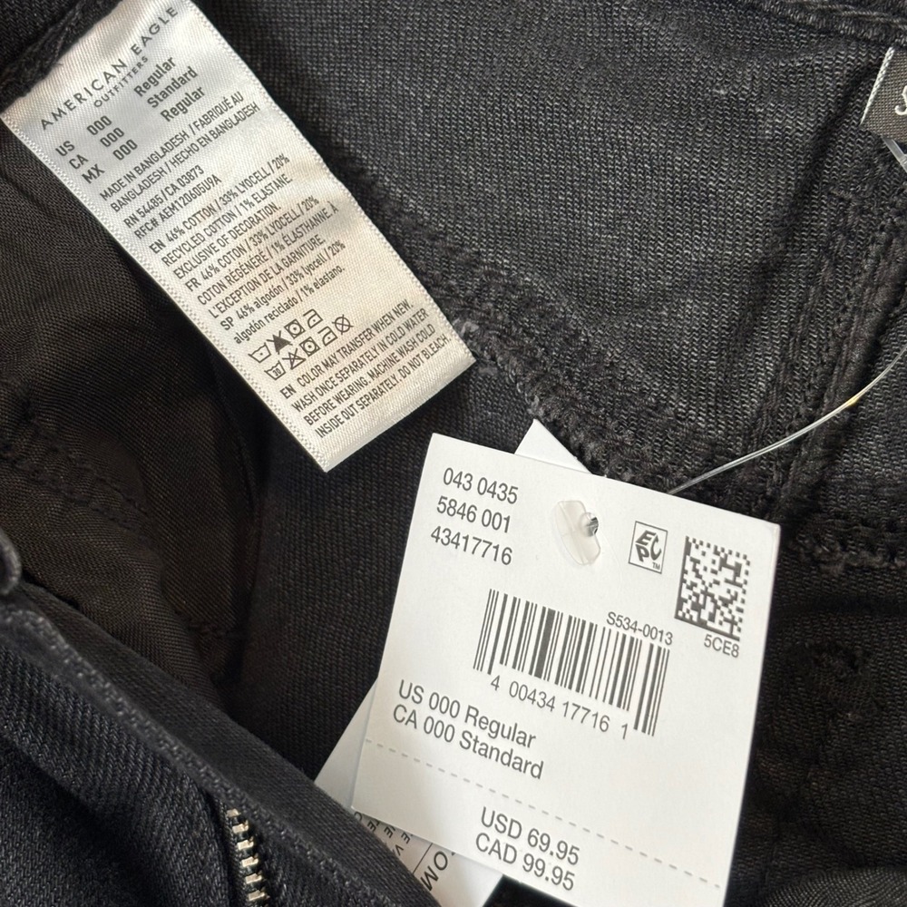 American Eagle Women's 000 Reg Black Denim Jeans‎ High-Rise Bat Embroidered Goth - Picture 5 of 11